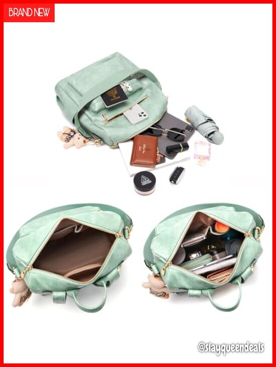 Women\'s Vegan Leather Backpack Purse Set With Wallet, Large Capacity Travel main image 4